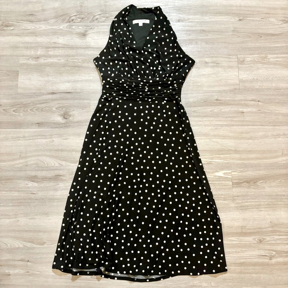 Evan Picone Dresses & Skirts - Evan Picone Women's Black and White‎ Polka Dot Midi Dress Halter Neck Size 6